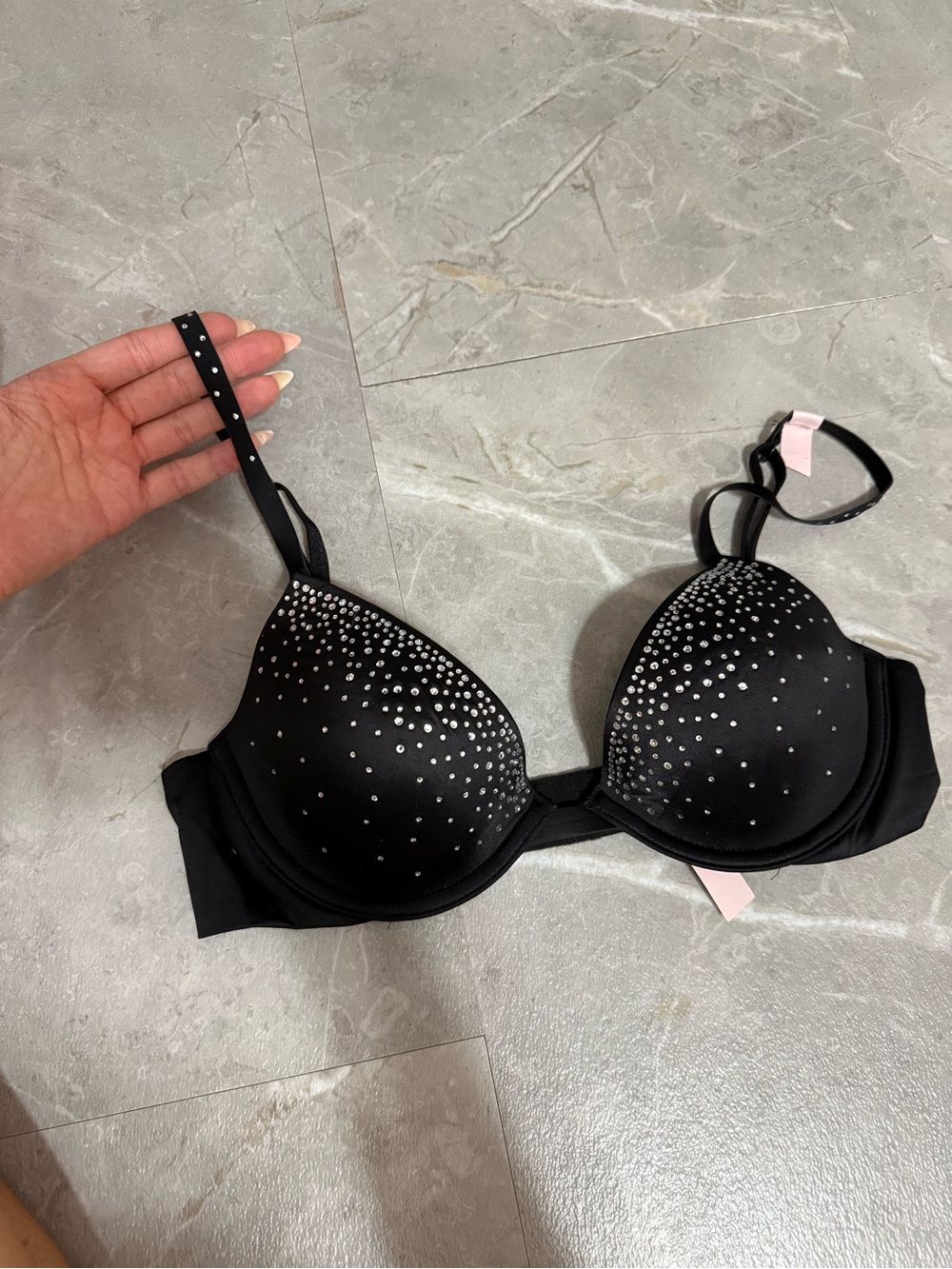 Victoria's Secret Black Crystal-Embellished Push-Up Bra